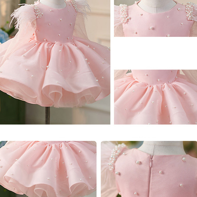 Floryme Princess Satin Tulle Knee-length Toddler Birthday Dress