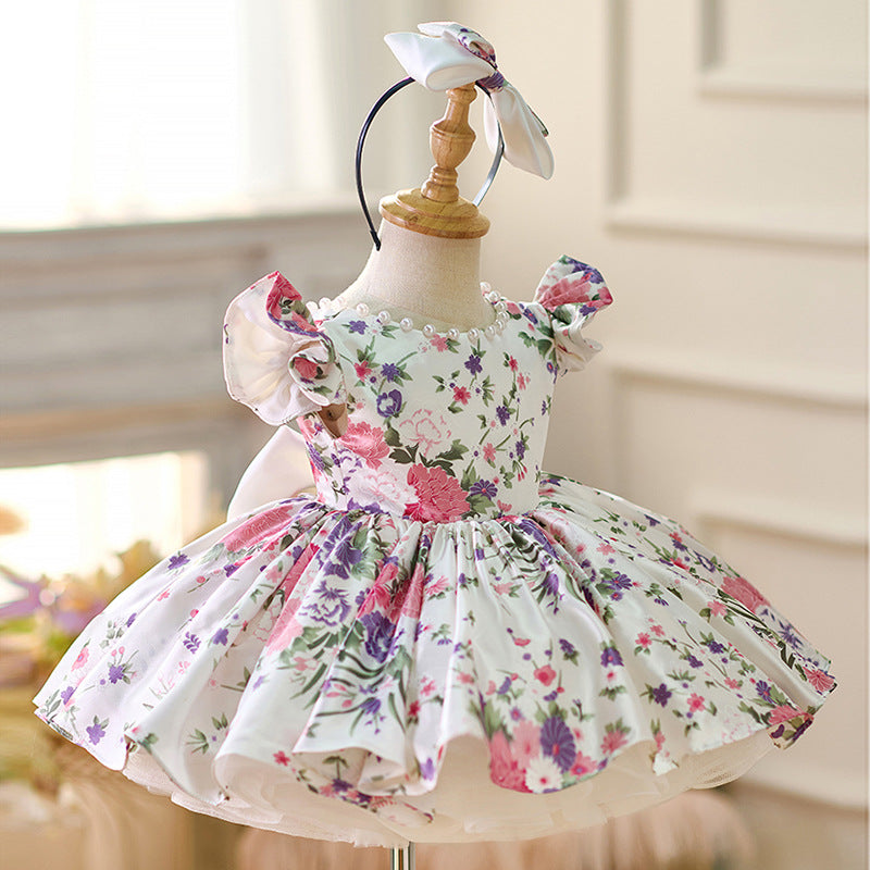 Floryme Princess Satin Knee-length Toddler Birthday Dress