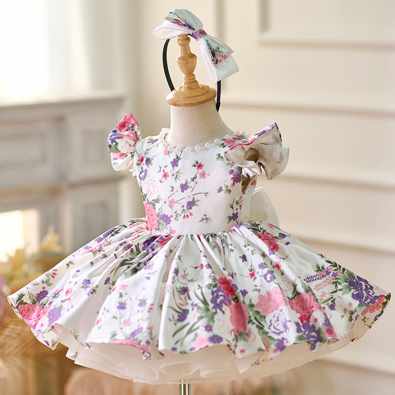 Floryme Princess Satin Knee-length Toddler Birthday Dress
