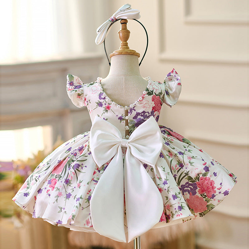 Floryme Princess Satin Knee-length Toddler Birthday Dress
