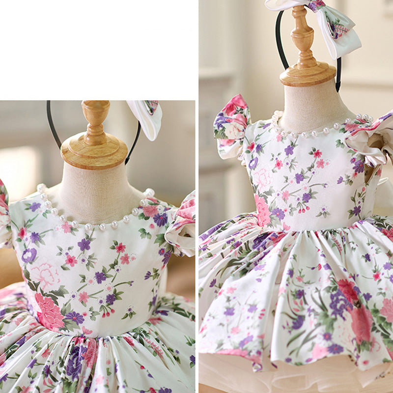 Floryme Princess Satin Knee-length Toddler Birthday Dress