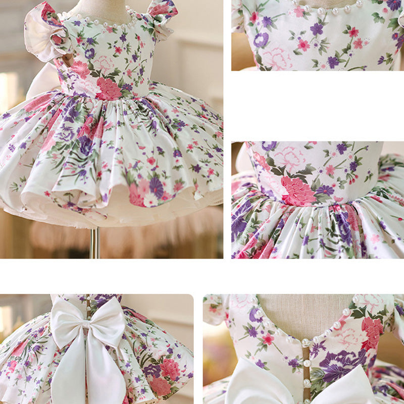 Floryme Princess Satin Knee-length Toddler Birthday Dress