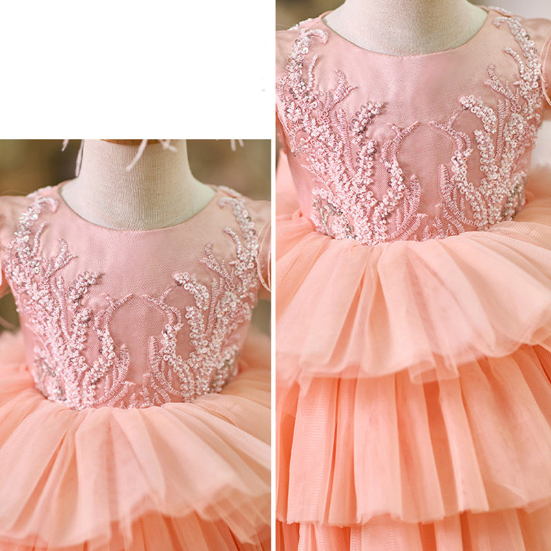 Floryme Embroidery Princess Knee-length Baby Girl Birthday Dress