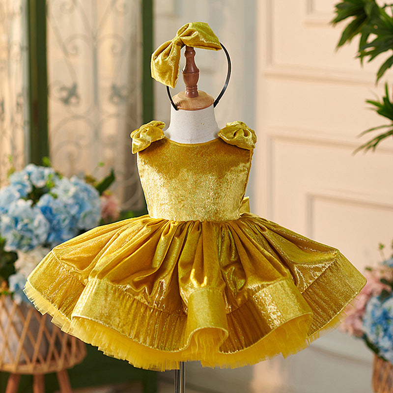 Floryme Princess Satin Knee-length Baby Girl Birthday Dress