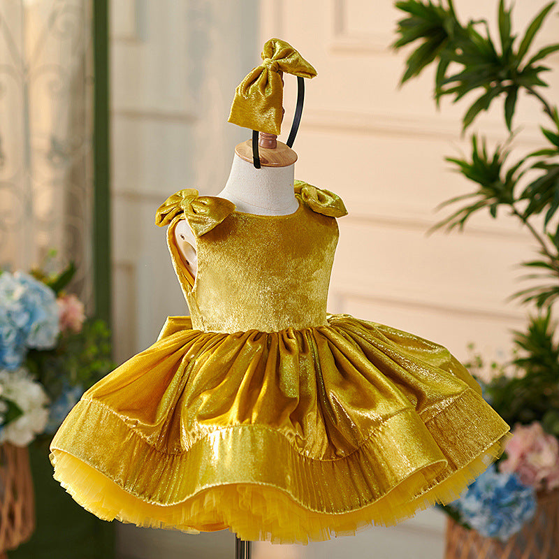 Floryme Princess Satin Knee-length Baby Girl Birthday Dress