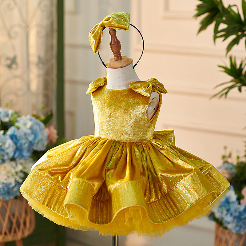 Floryme Princess Satin Knee-length Baby Girl Birthday Dress