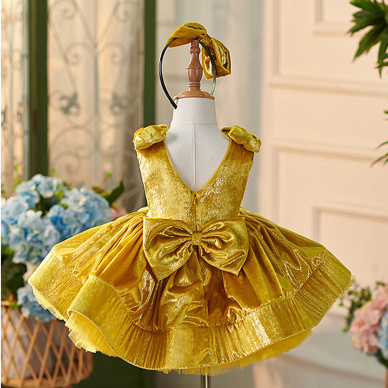 Floryme Princess Satin Knee-length Baby Girl Birthday Dress