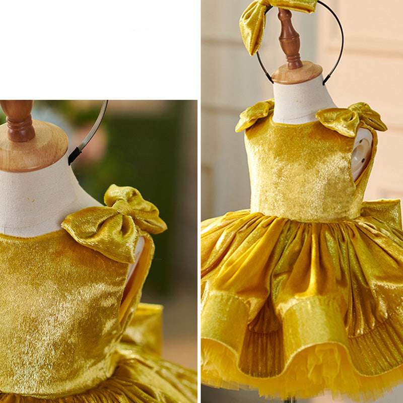 Floryme Princess Satin Knee-length Baby Girl Birthday Dress