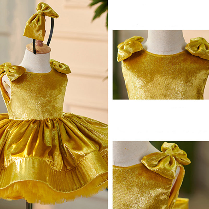 Floryme Princess Satin Knee-length Baby Girl Birthday Dress