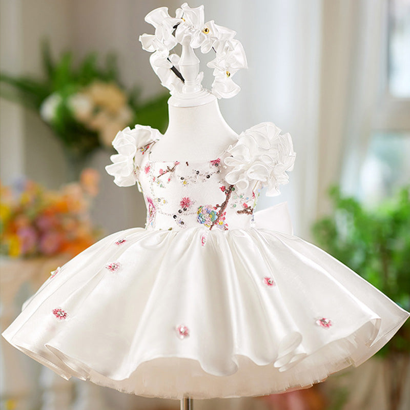 Floryme Satin/Tulle Knee-length Baby Girl Birthday Dress