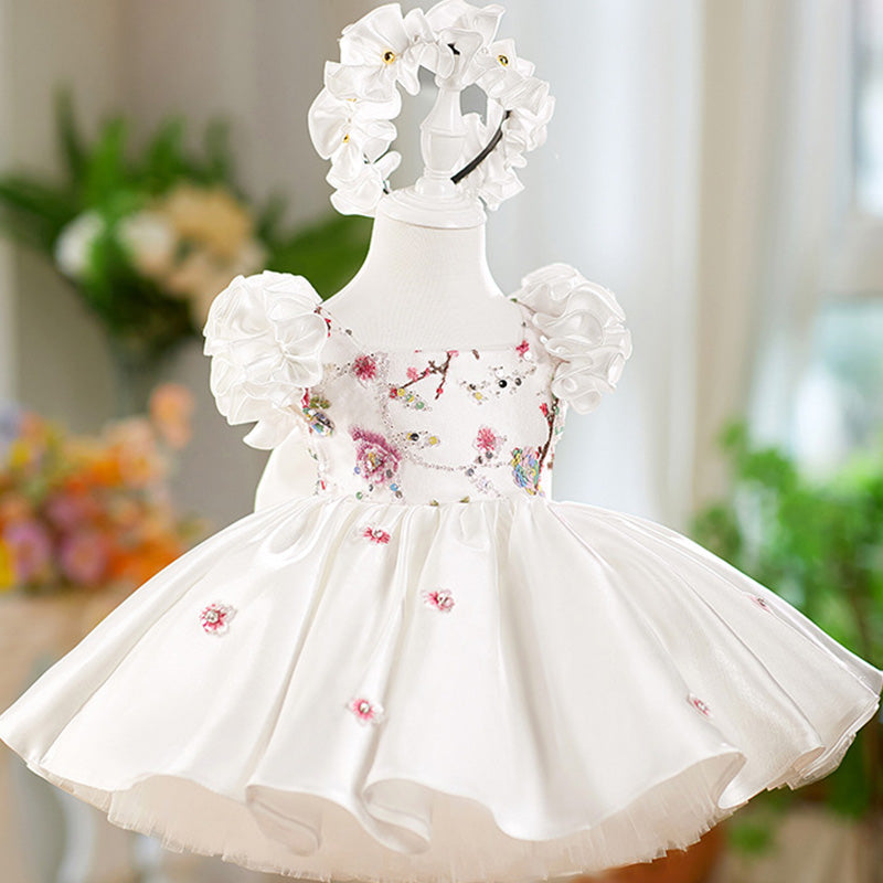 Floryme Satin/Tulle Knee-length Baby Girl Birthday Dress