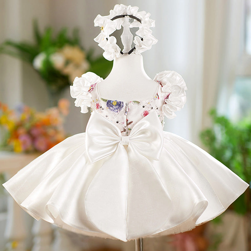 Floryme Satin/Tulle Knee-length Baby Girl Birthday Dress