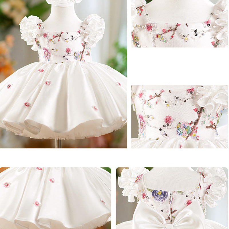 Floryme Satin/Tulle Knee-length Baby Girl Birthday Dress