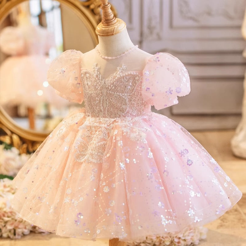 Floryme Butterfly Short Sleeves Knee-length Toddler Birthday Dress