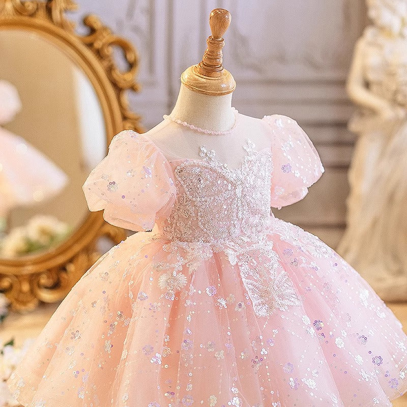 Floryme Butterfly Short Sleeves Knee-length Toddler Birthday Dress