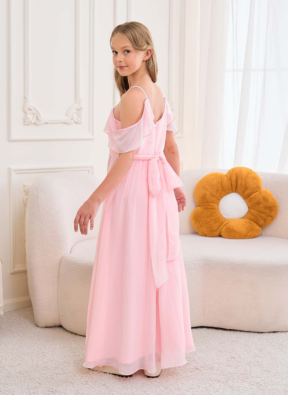 Floryme A-line Halter Floor-Length Chiffon Junior Bridesmaid Dress