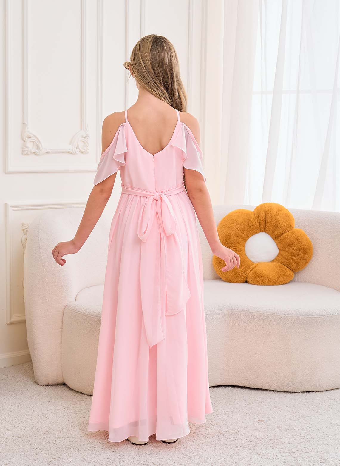 Floryme A-line Halter Floor-Length Chiffon Junior Bridesmaid Dress