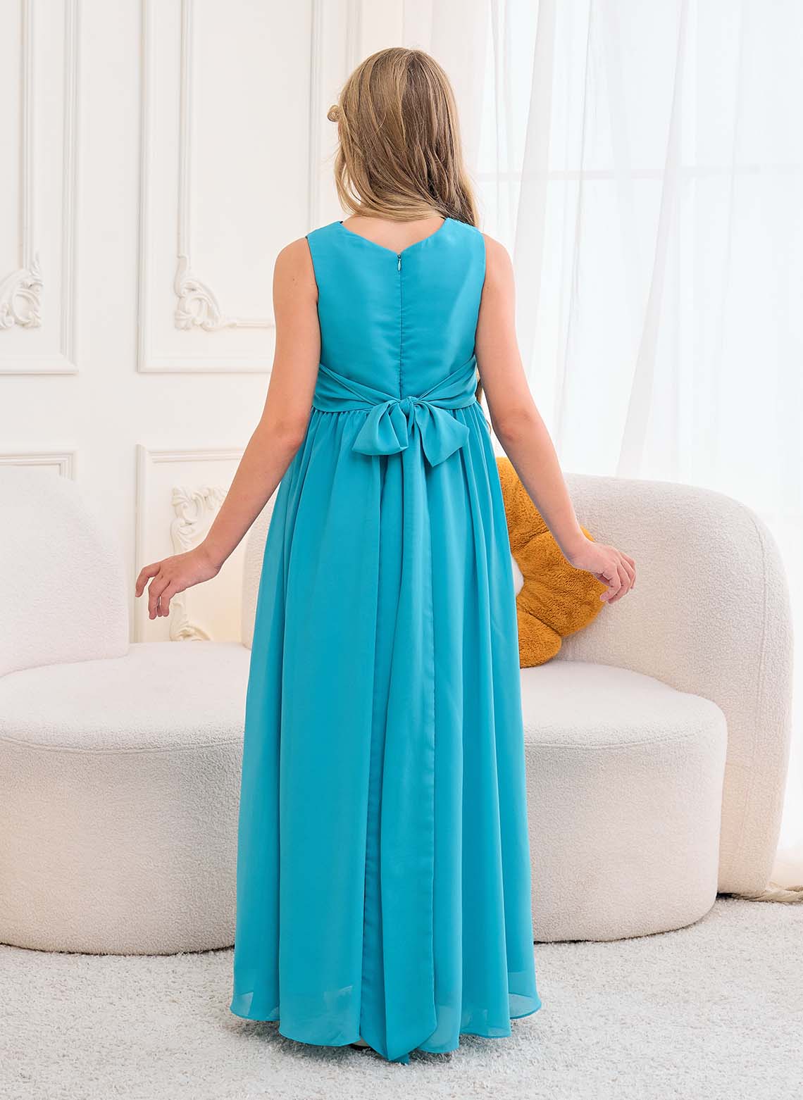 Floryme A-line V-neck Floor-Length Chiffon Junior Bridesmaid Dress