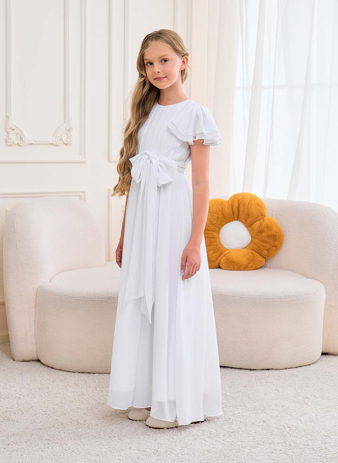 Floryme A-line Scoop Chiffon Floor-Length Junior Bridesmaid Dress