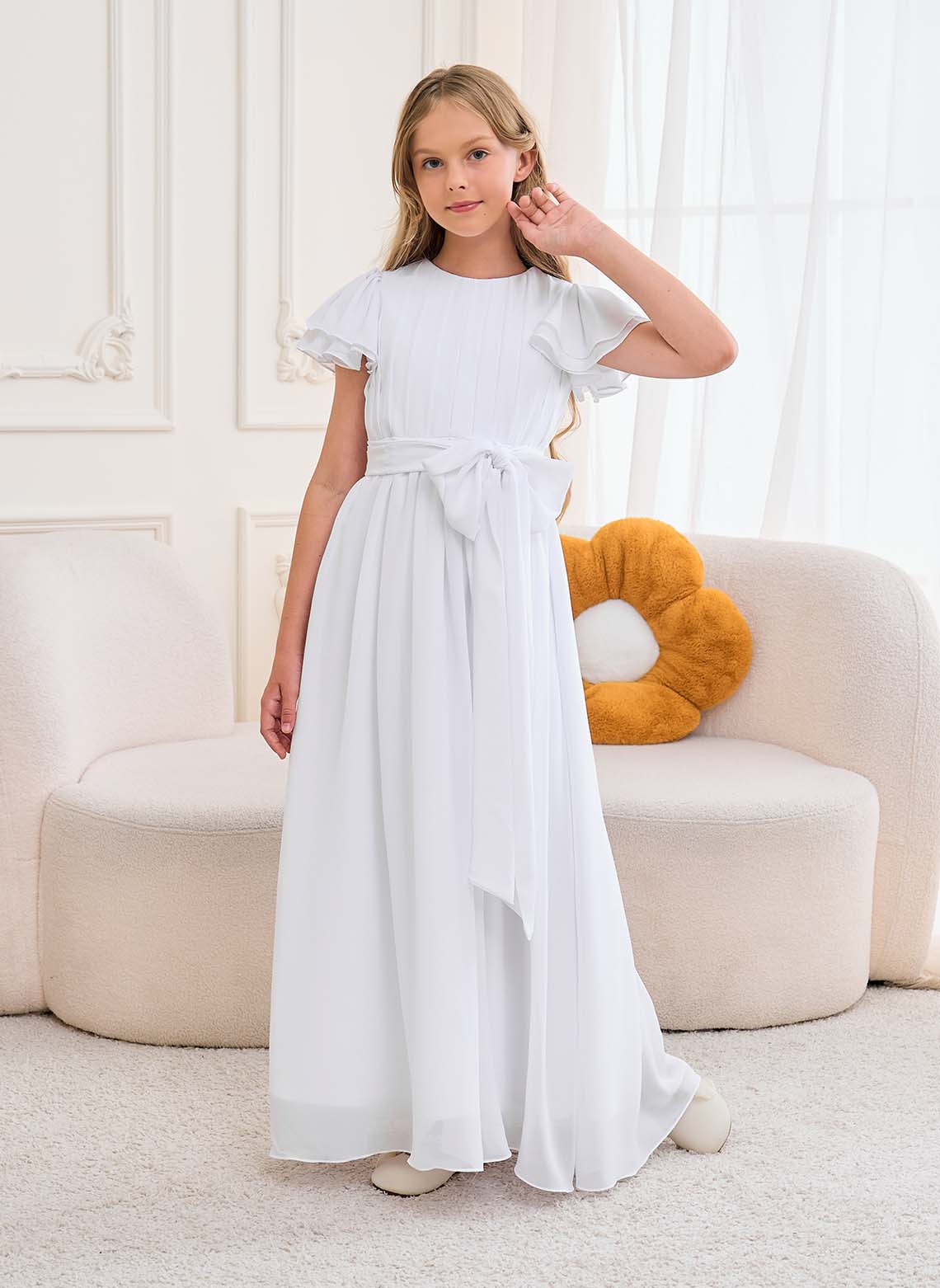 Floryme A-line Scoop Chiffon Floor-Length Junior Bridesmaid Dress