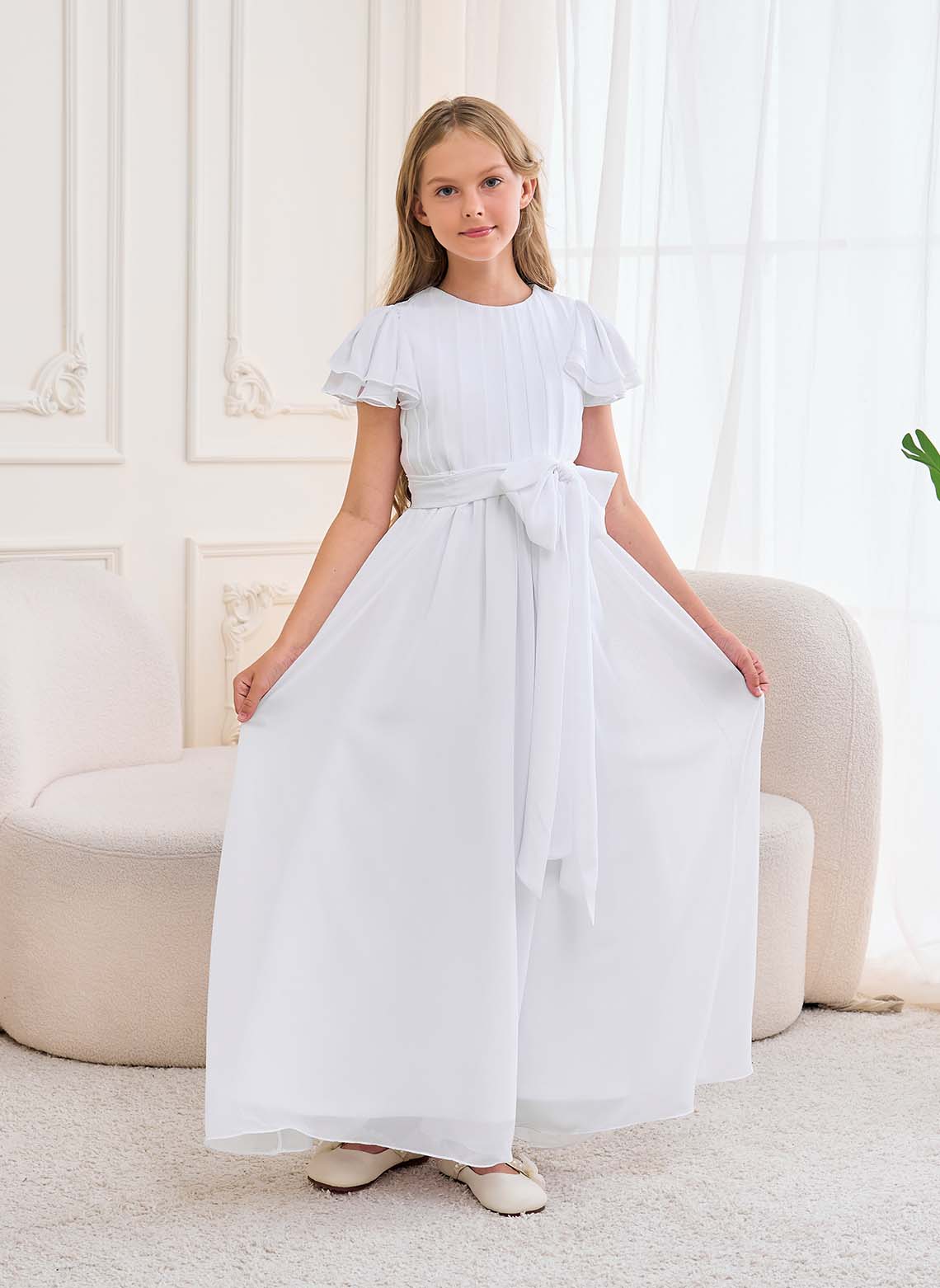 Floryme A-line Scoop Chiffon Floor-Length Junior Bridesmaid Dress