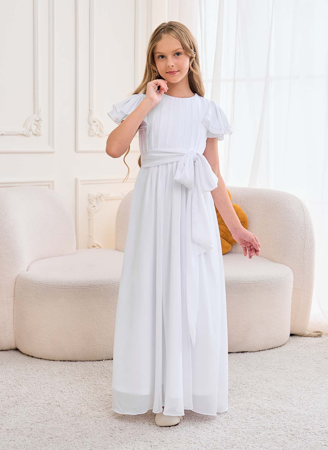 Floryme A-line Scoop Chiffon Floor-Length Junior Bridesmaid Dress