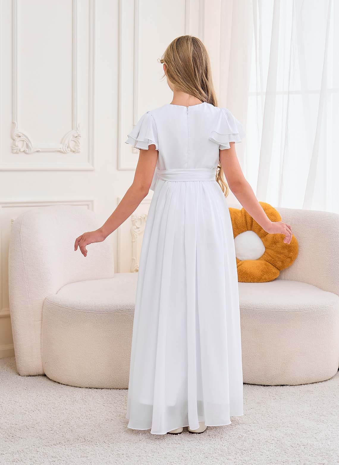 Floryme A-line Scoop Chiffon Floor-Length Junior Bridesmaid Dress