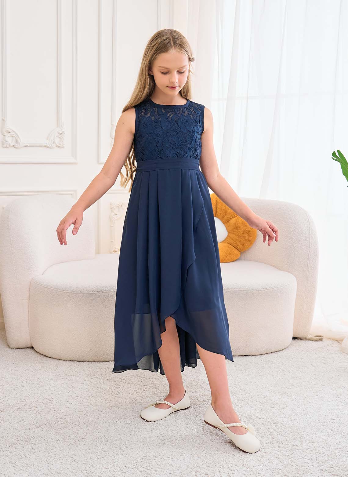 Floryme A-line Lace/Chiffon Asymmetrical Junior Bridesmaid Dress