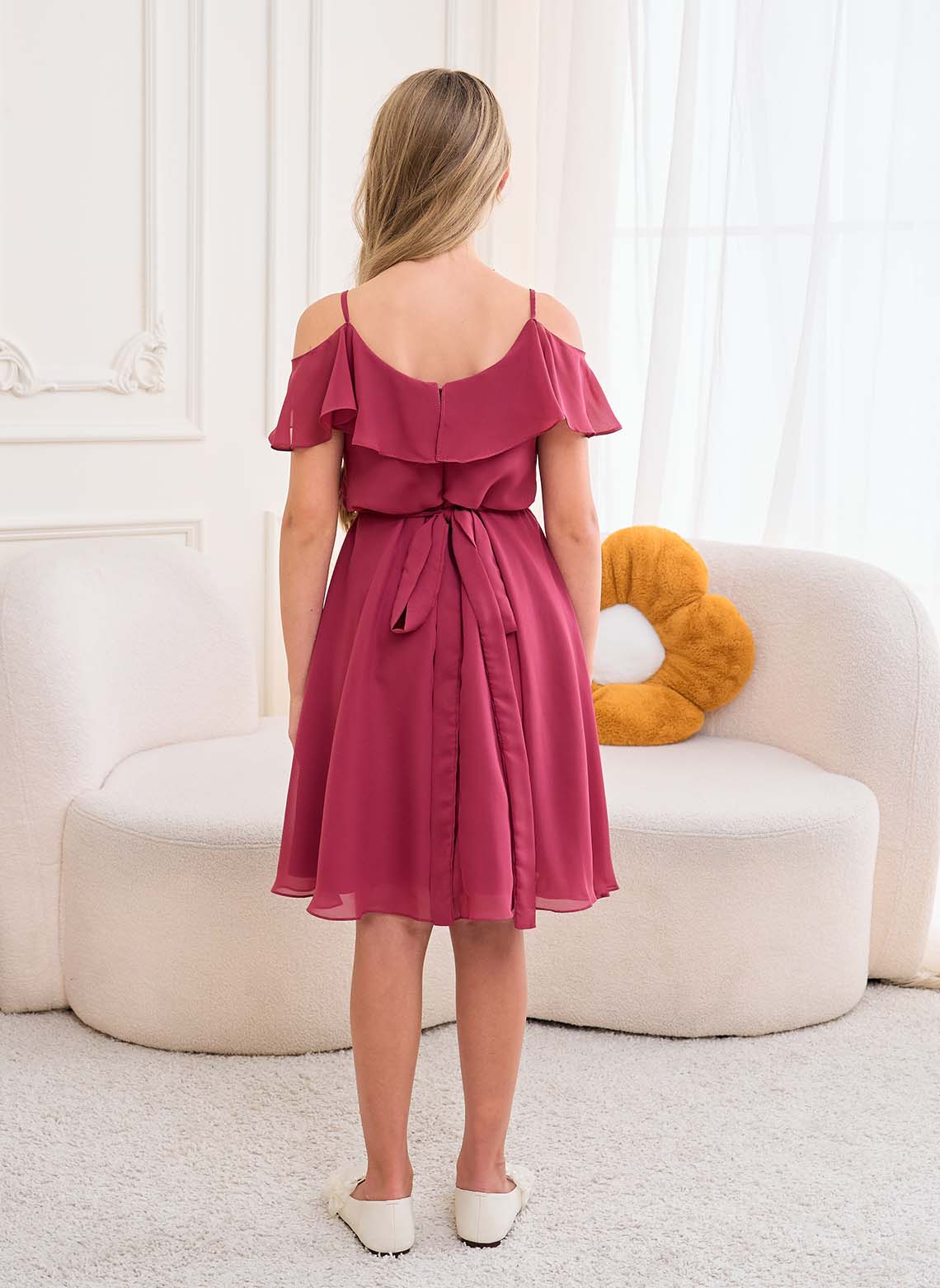 Floryme A-line Cold Shoulder Knee-Length Chiffon Junior Bridesmaid Dress