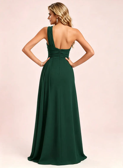 Floryme A-line One Shoulder Ruffle Chiffon Dress
