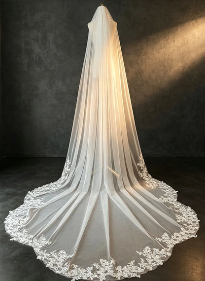 Floryme Single Tier Bridal Cathedral Length 118" Lace Cut Edge Wedding Veil
