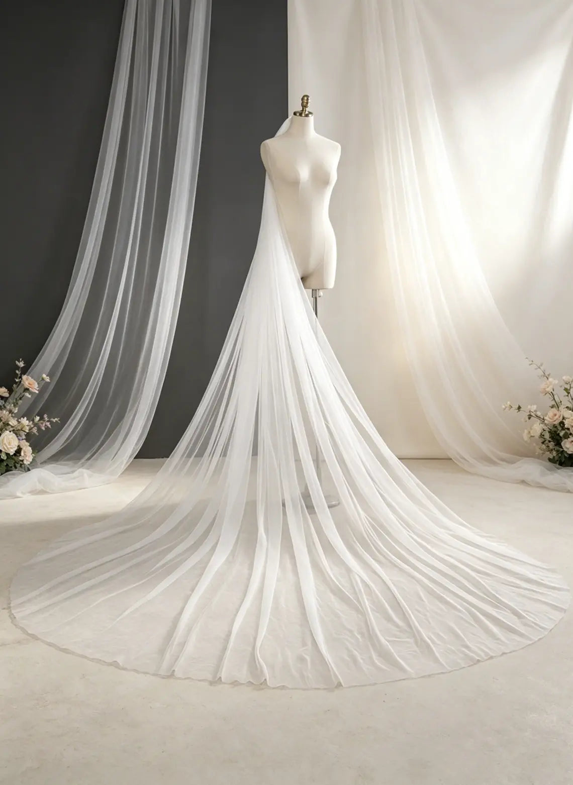 Floryme Single Tier Bridal Cathedral Length 118" Minimalist Cut Edge Wedding Veil
