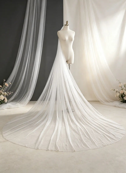 Floryme Single Tier Bridal Cathedral Length 118" Minimalist Cut Edge Wedding Veil
