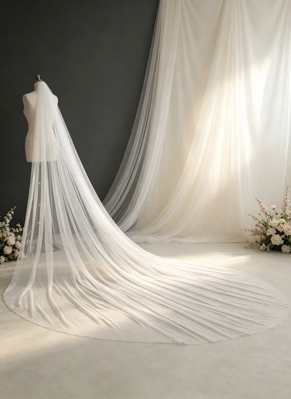 Floryme Single Tier Bridal Cathedral Length 118" Minimalist Cut Edge Wedding Veil