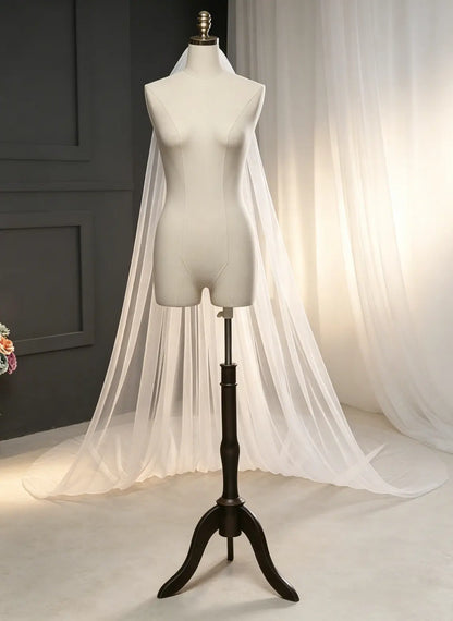 Floryme Single Tier Bridal Cathedral Length 118" Minimalist Cut Edge Wedding Veil