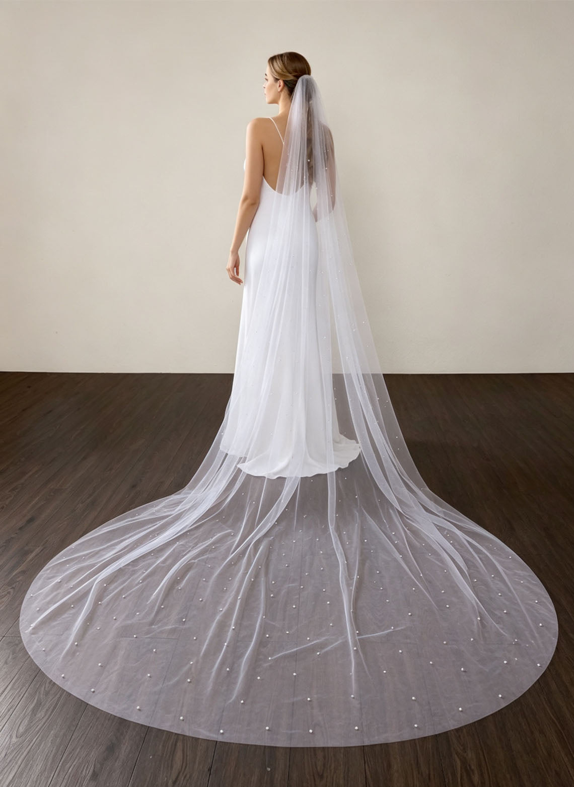 Floryme Single Tier Bridal Cathedral Length 118" Pearl Cut Edge Wedding Veil