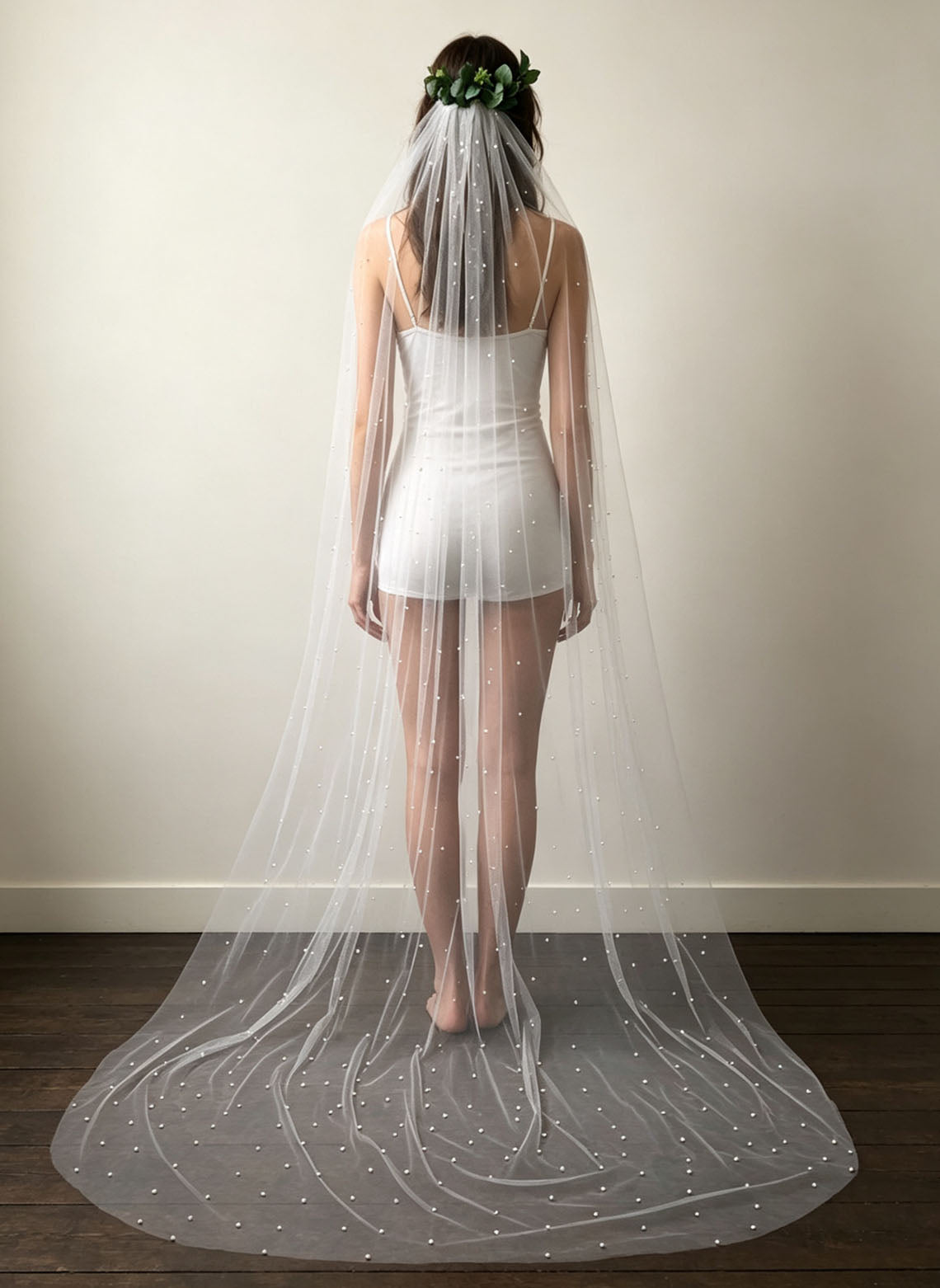 Floryme Single Tier Bridal Cathedral Length 118" Pearl Cut Edge Wedding Veil