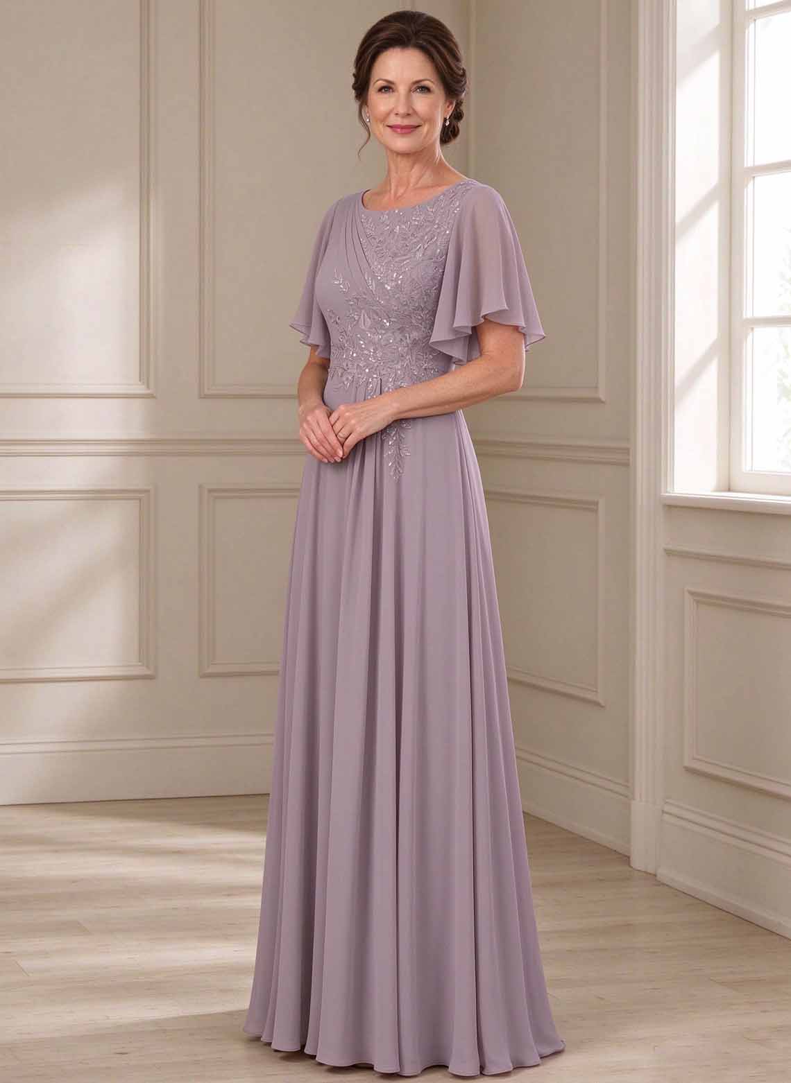 Floryme Dusk A-line Ruched Lace Mother of the Bride Dress