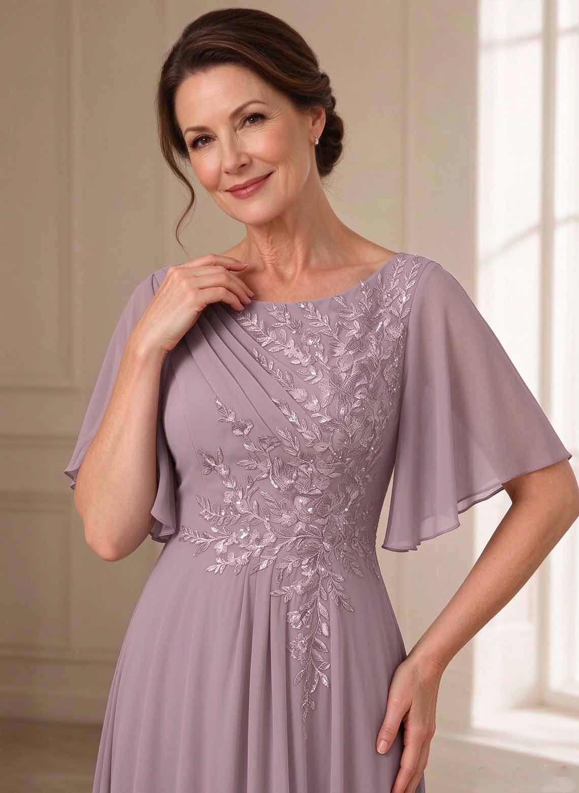 Floryme Dusk A-line Ruched Lace Mother of the Bride Dress