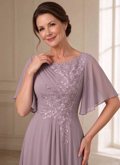 Floryme Dusk A-line Ruched Lace Mother of the Bride Dress