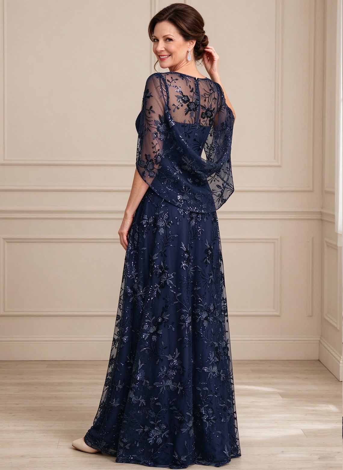 Floryme A-line Cape Lace Mother of the Bride Dress