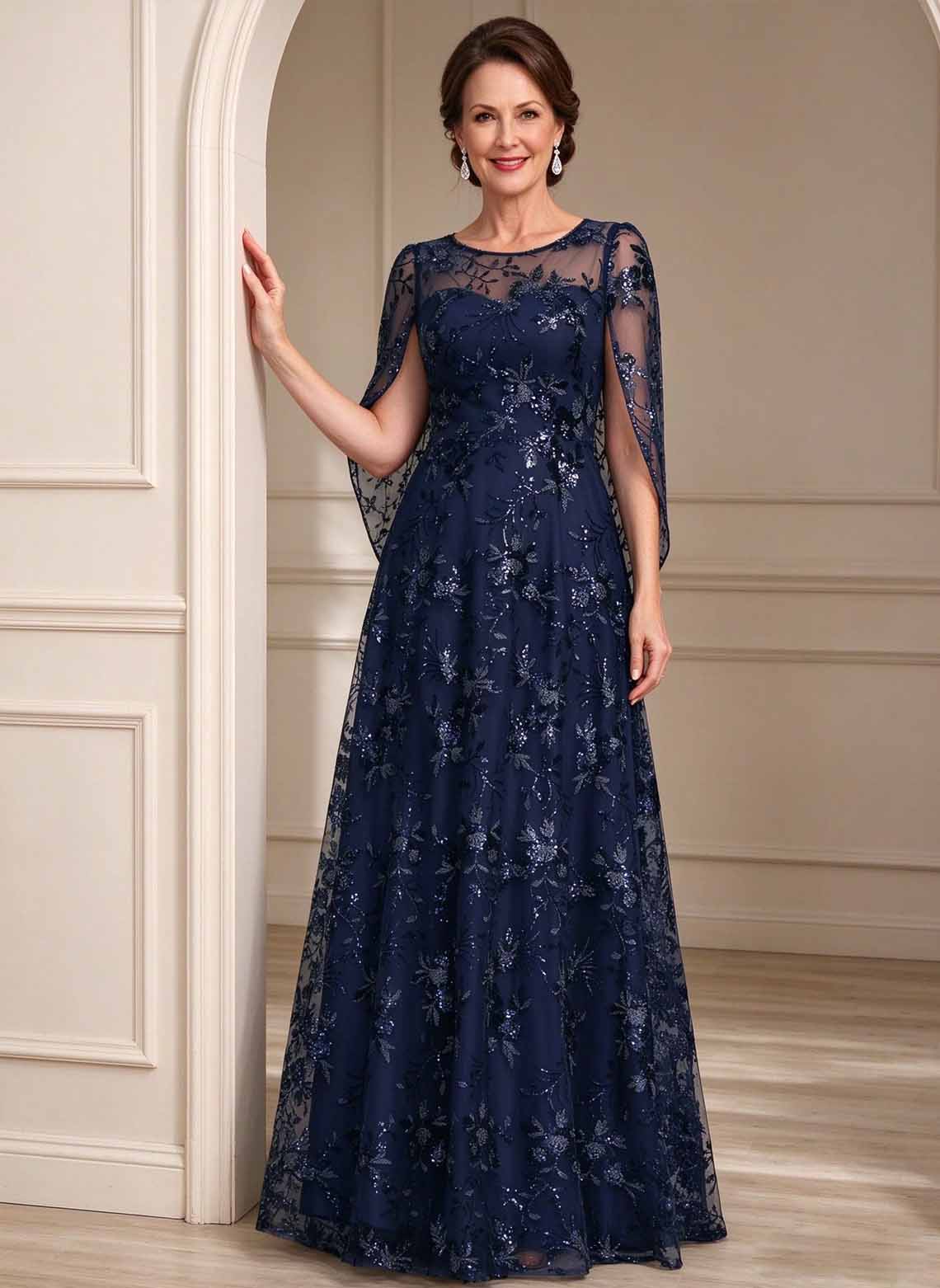 Floryme A-line Cape Lace Mother of the Bride Dress