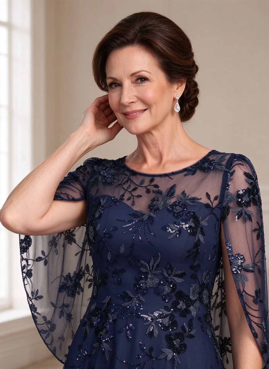 Floryme A-line Cape Lace Mother of the Bride Dress