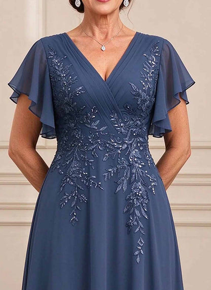 Floryme Navy Blue A-line Chiffon Mother of the Bride Dress