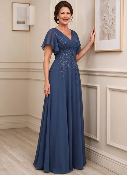 Floryme Navy Blue A-line Chiffon Mother of the Bride Dress