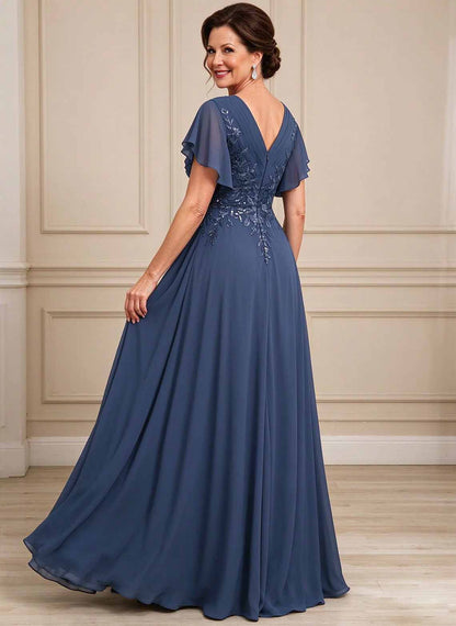 Floryme Navy Blue A-line Chiffon Mother of the Bride Dress