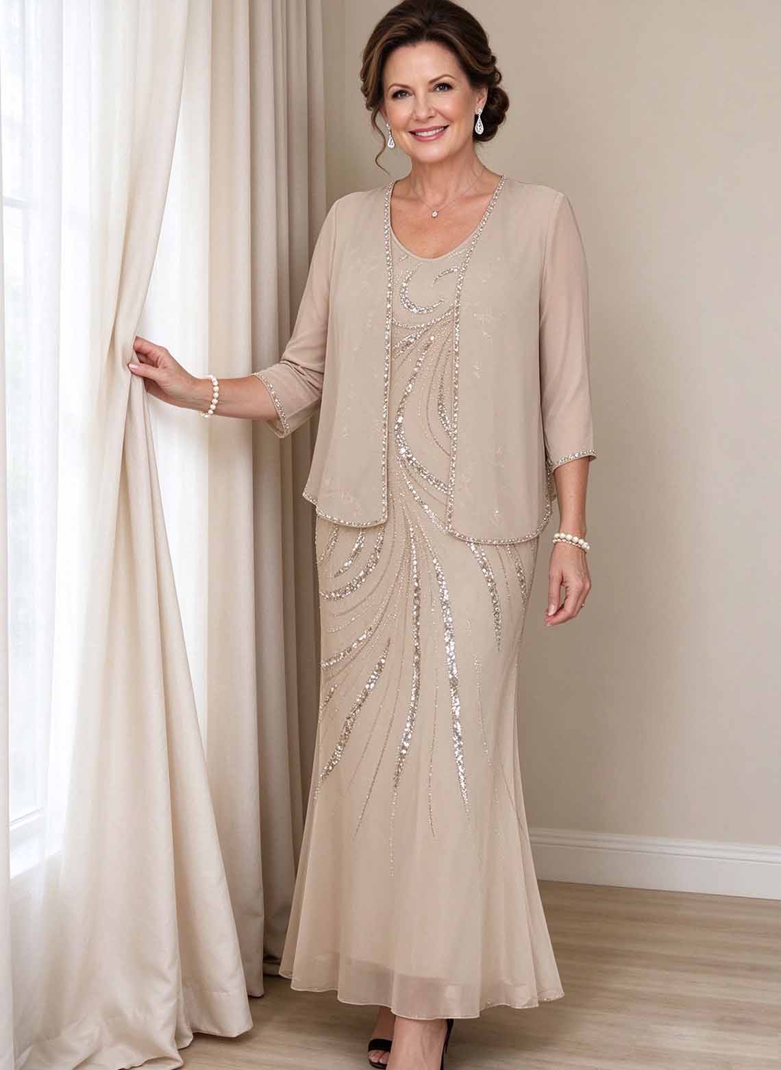 Floryme Sheath/Column Chiffon Mother of the Bride Dress