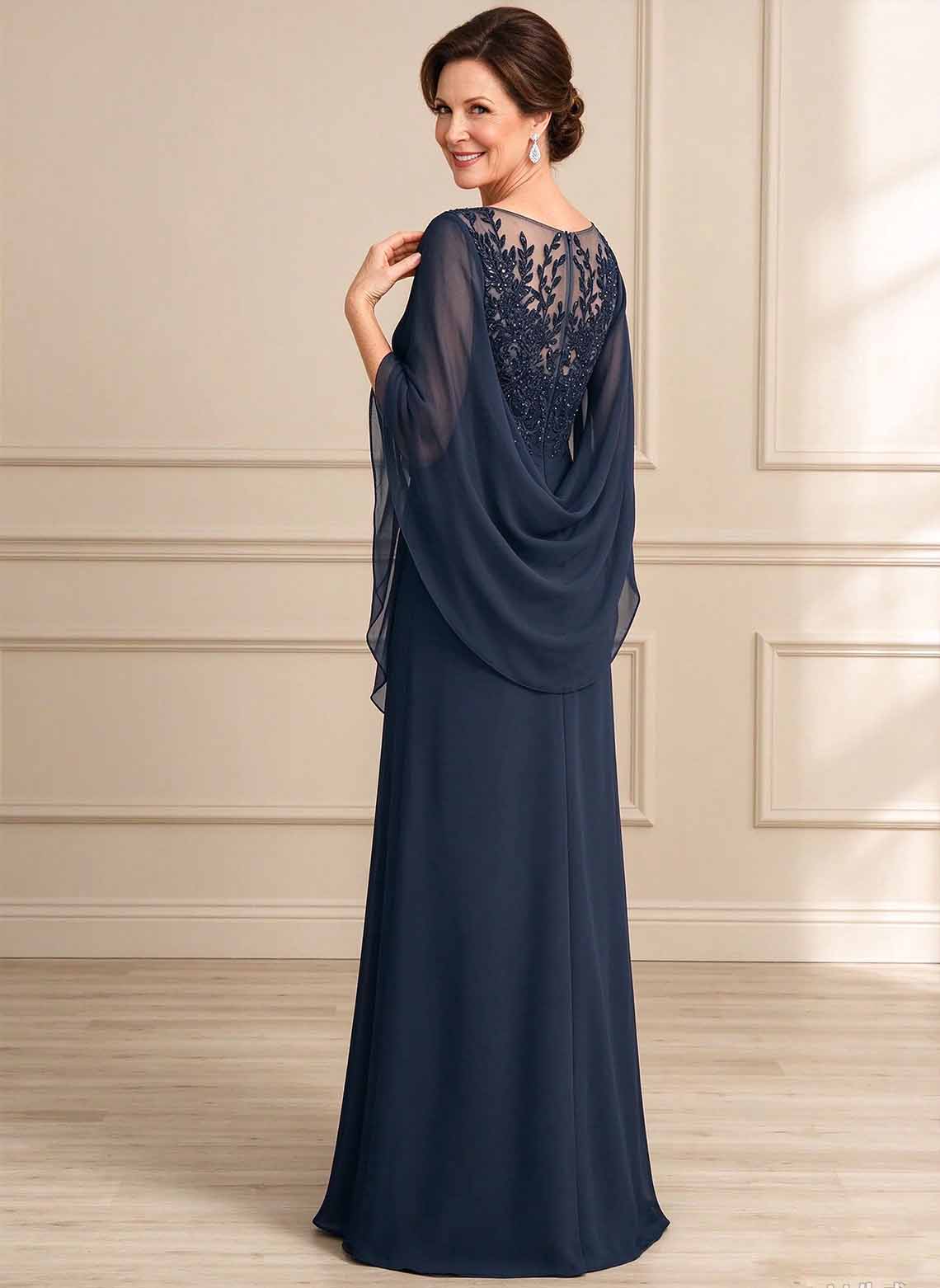 Floryme Dark Navy A-line Sequins Lace Mother of the Bride Dress