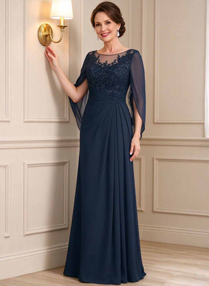 Floryme Dark Navy A-line Sequins Lace Mother of the Bride Dress