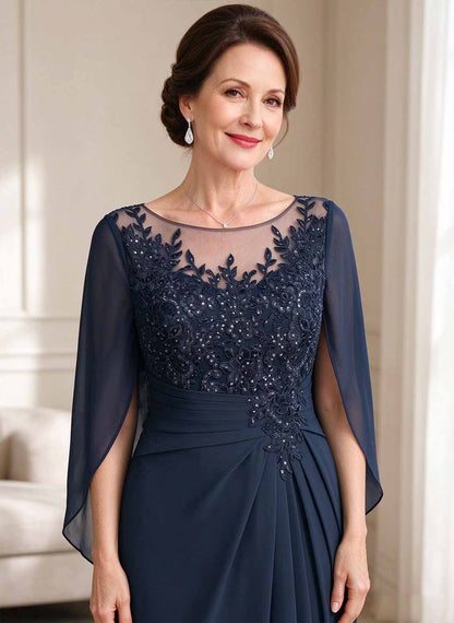 Floryme Dark Navy A-line Sequins Lace Mother of the Bride Dress